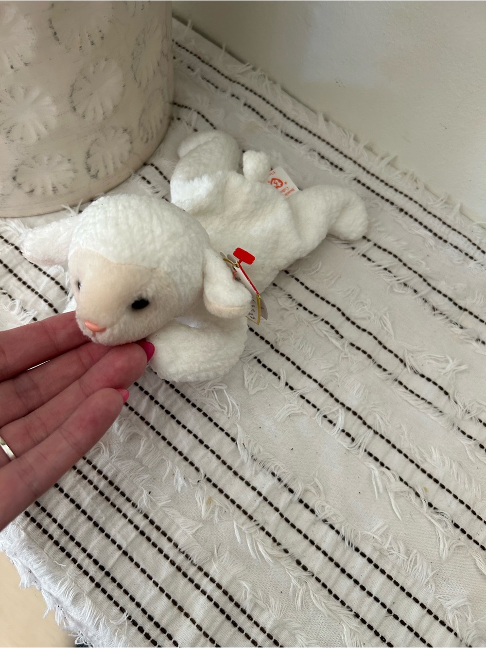 Vintage 1996 Ty Beanie Baby Fleece White Plush Lamb Toy